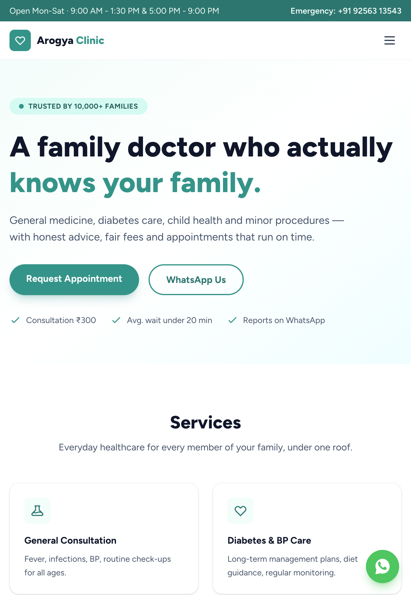 Arogya Clinic website preview