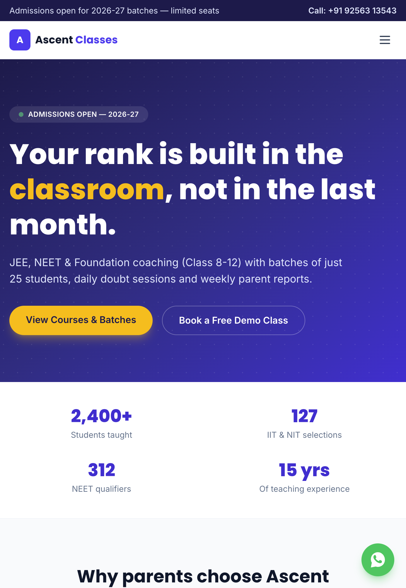 Ascent Classes website preview
